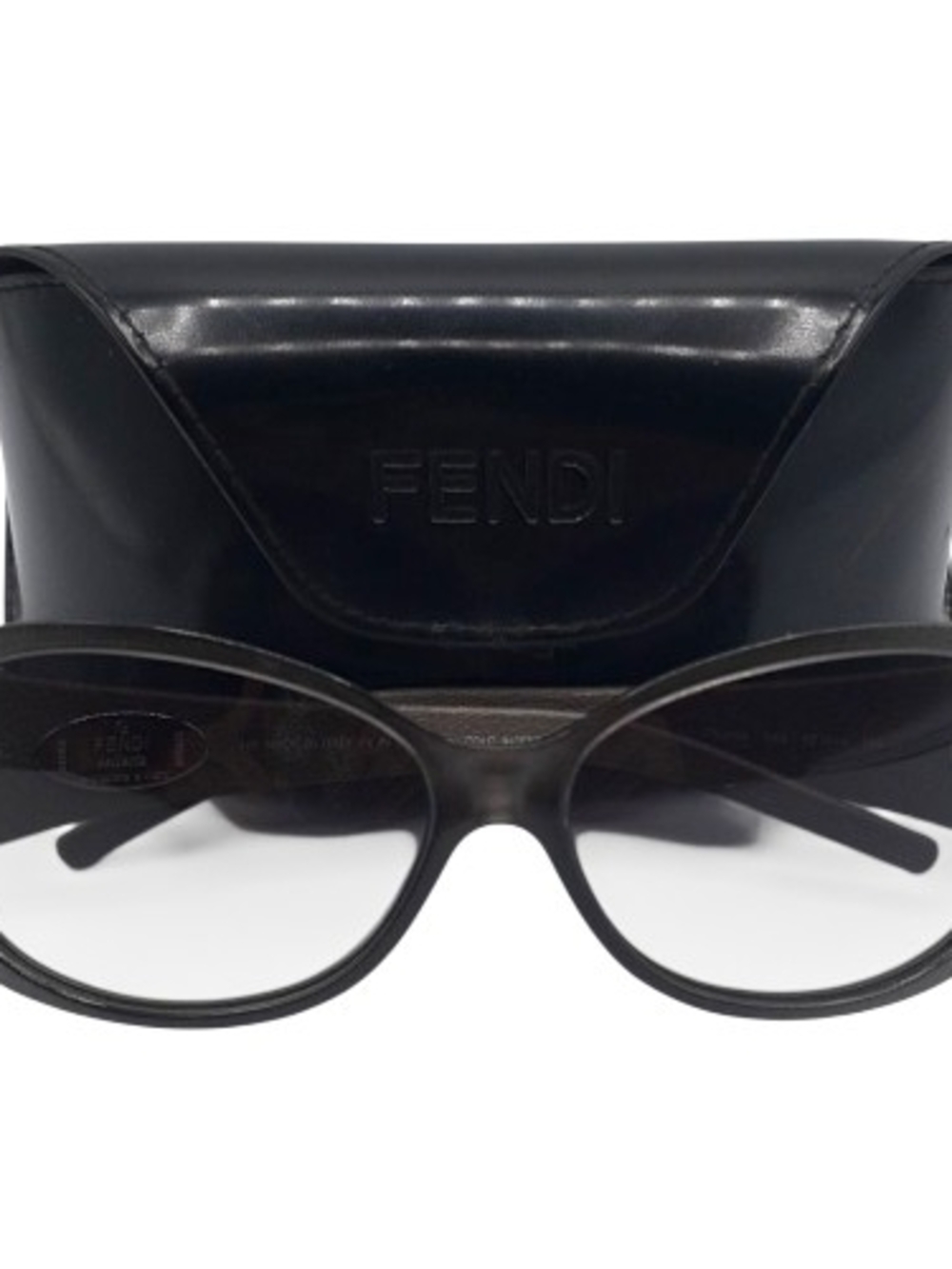 Fendi Vintage Sunglasses Gray Silver Frames Leather Temples with Hard Case